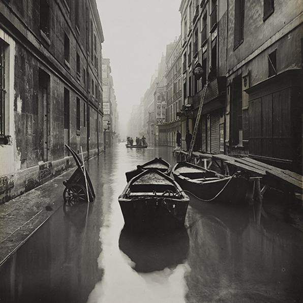 PARIS FLOOD, STREET WITH BOATS AND CART, JANUARY 27-31, 1910